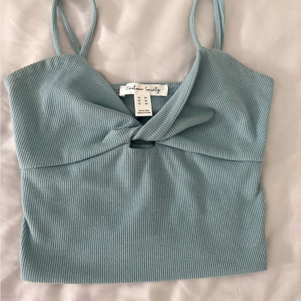 Streetwear Society Green Ribbed Tie Front Camisole